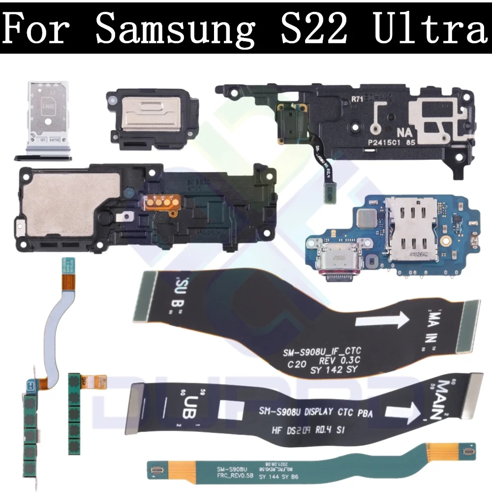 Głośnik górny Głośnik karty SIM Port ładowania Płyta do Samsung S22 Ultra 5G Antena sygnału głośności LCD Płyta główna Flex