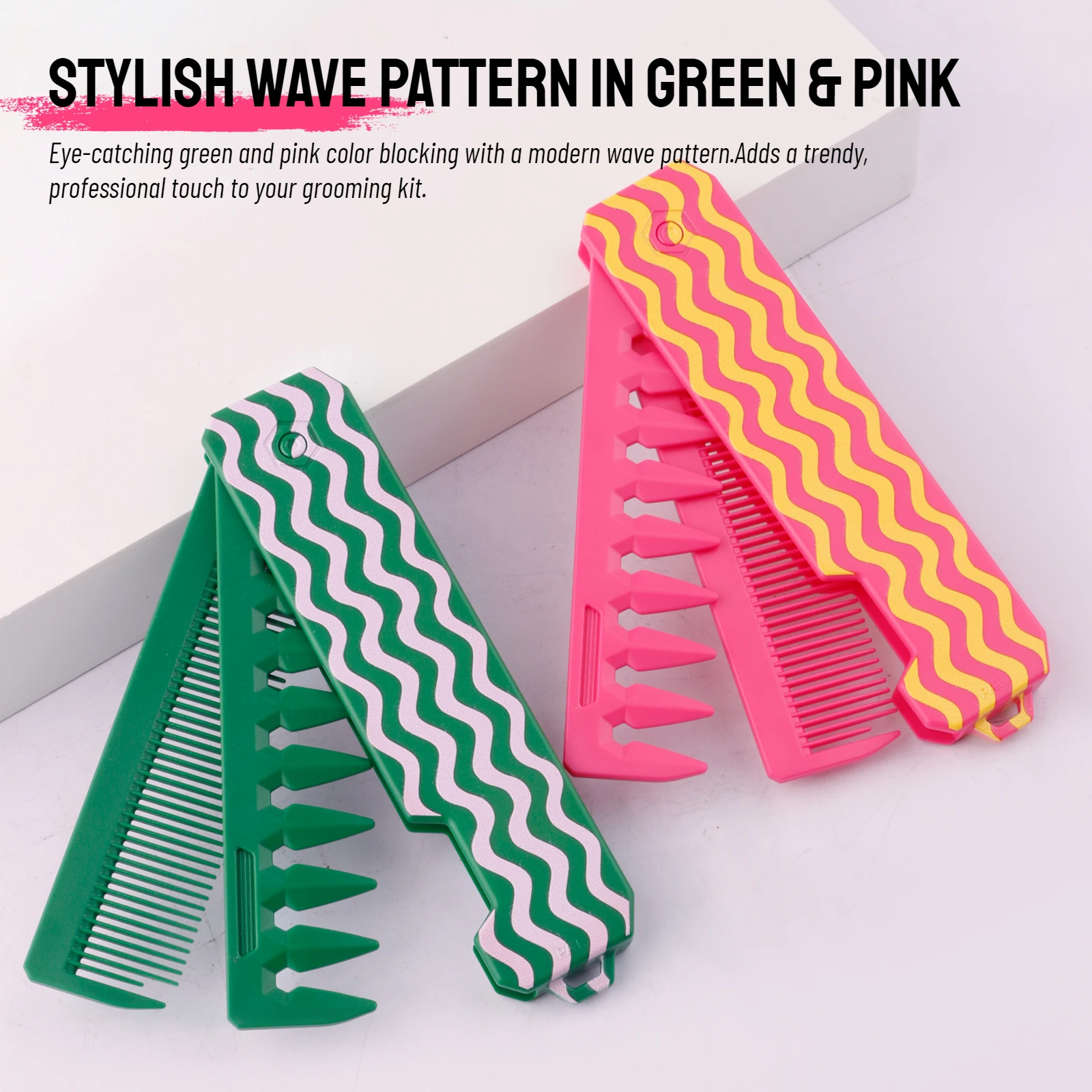 New 2/3 in 1 Portable Folding Combs Color Wave Pattern Wide Tooth Oil Head Comb Pocket Beard Combing Travel Comb Styling Tools