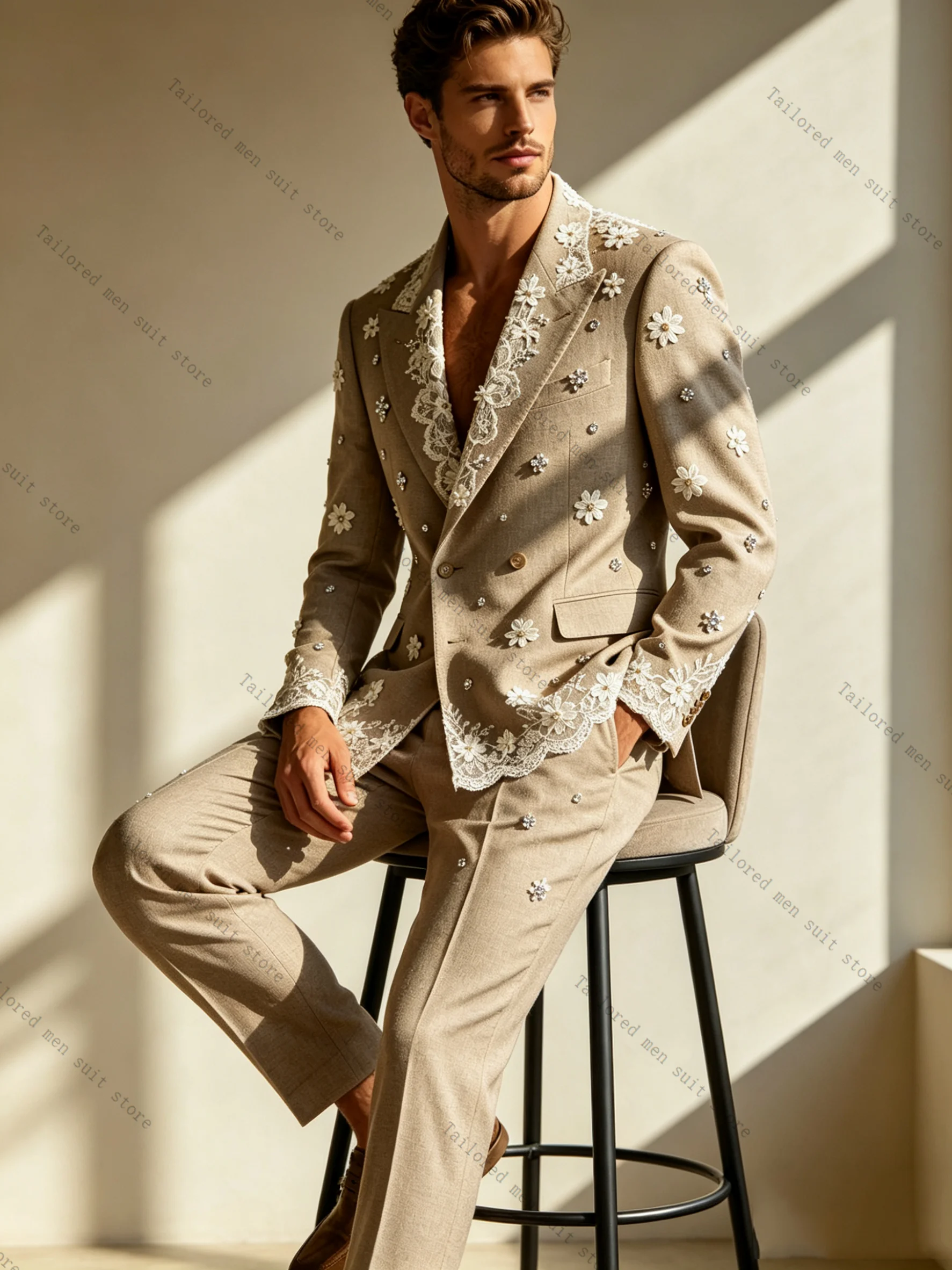 ชุดสูทผู้ชายสีขาวคากี 2 ชิ้น เ - Khaki Formal Wear Men บทวิจารณ์และราคา