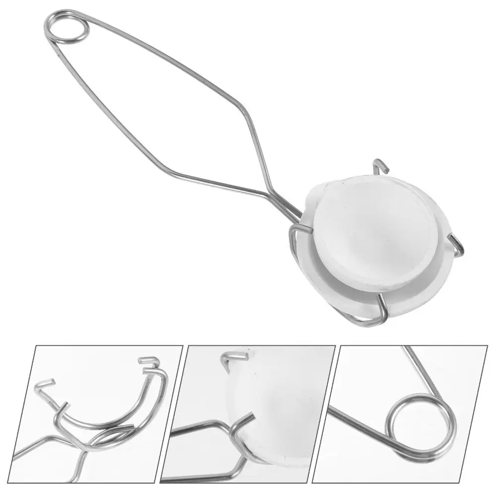 Extra Long Crucible Tongs Stainless Steel Circular Clamping Ring Quartz Bowl Holder Clamp High Temp Resistant Anti-Slip Design
