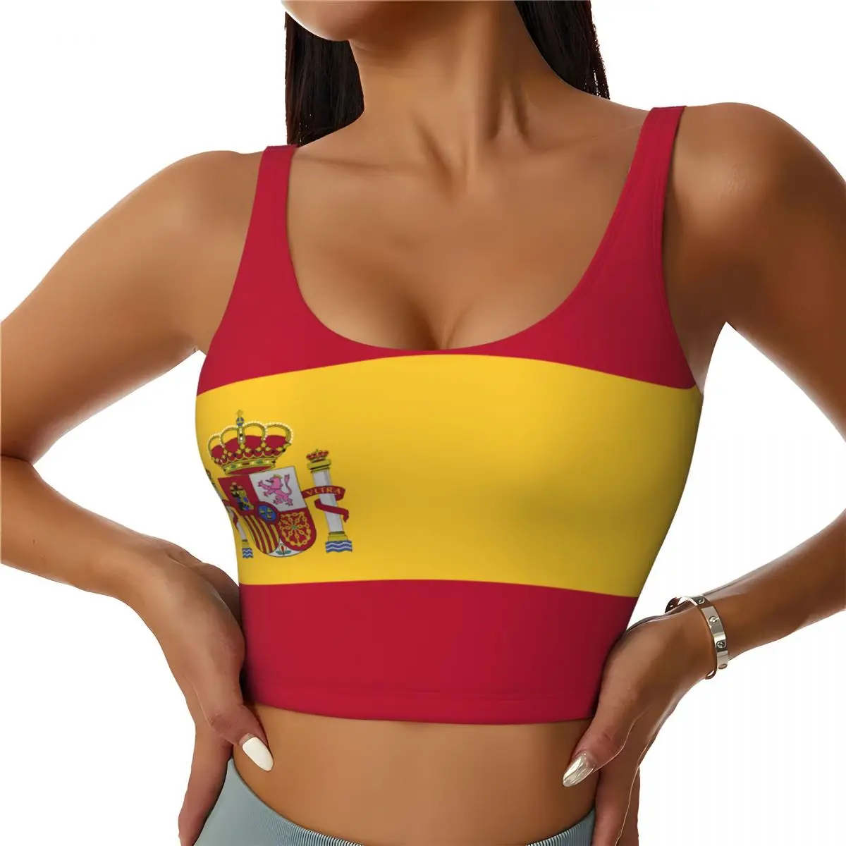 2026 Spain Flag Print Women Activities Sports Vest Yoga Vest Workout Vest for Women Lightweight Trendy