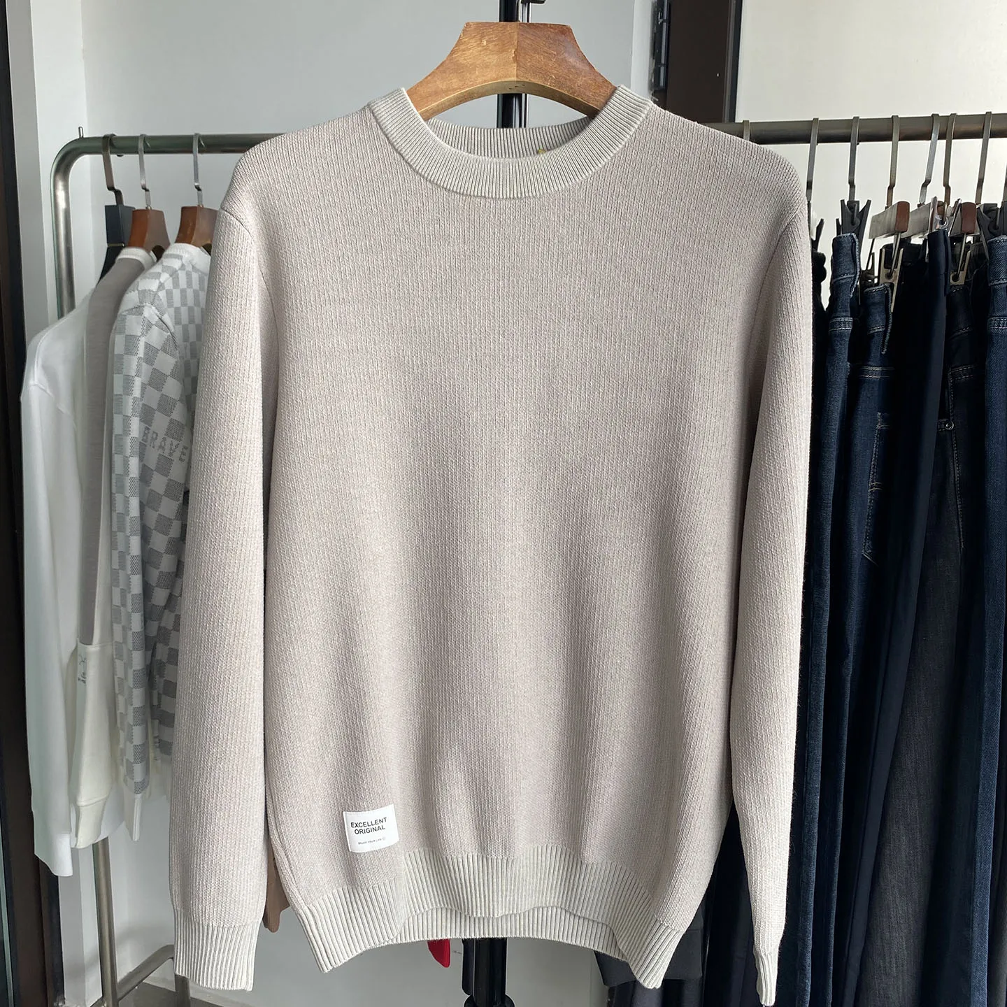 

H-Home Heavyweight Texture Knitwear round Ne Sweater Men's Thi Warm Color Casual Sle Polyester Fiber Winter Long ...