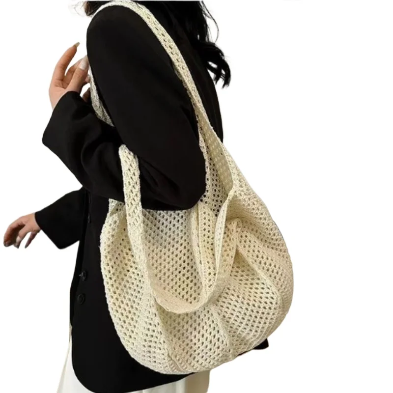 

Lazy Tote New Leisure Seaside Beach Shoulder Bag Straw Weaving Handmade Large-capacity Holiday Weaving Hollow Pure Color Handbag