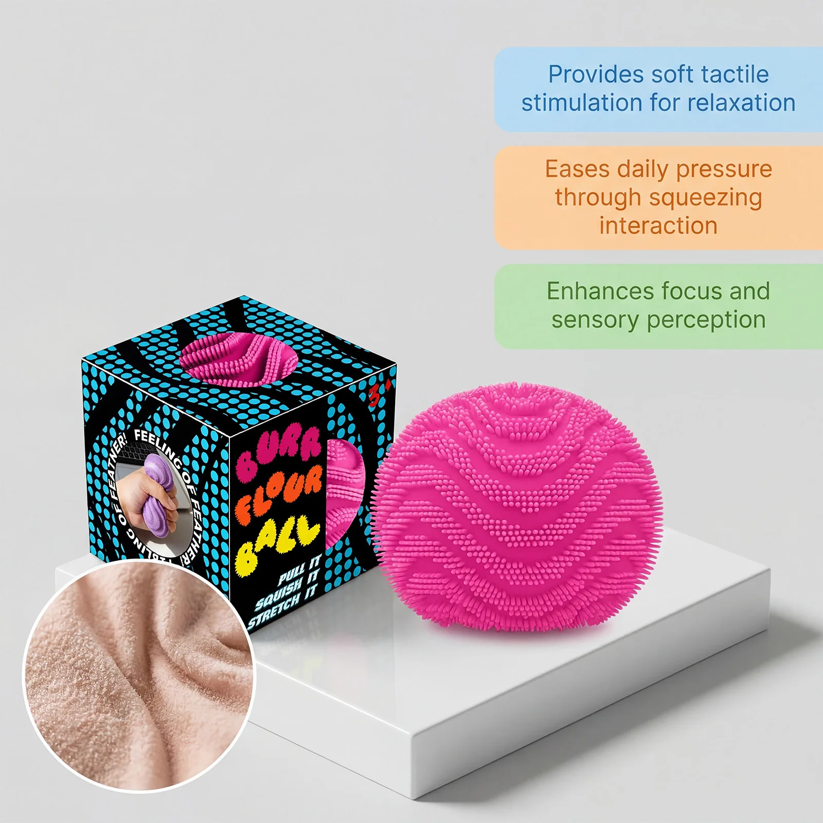 NeeDoh Fuzz Ball Wonder Waves Sensory Squeeze Toy Textured Stress Relief Fidget Ball for Adults and Kids with Anxiety and Autism