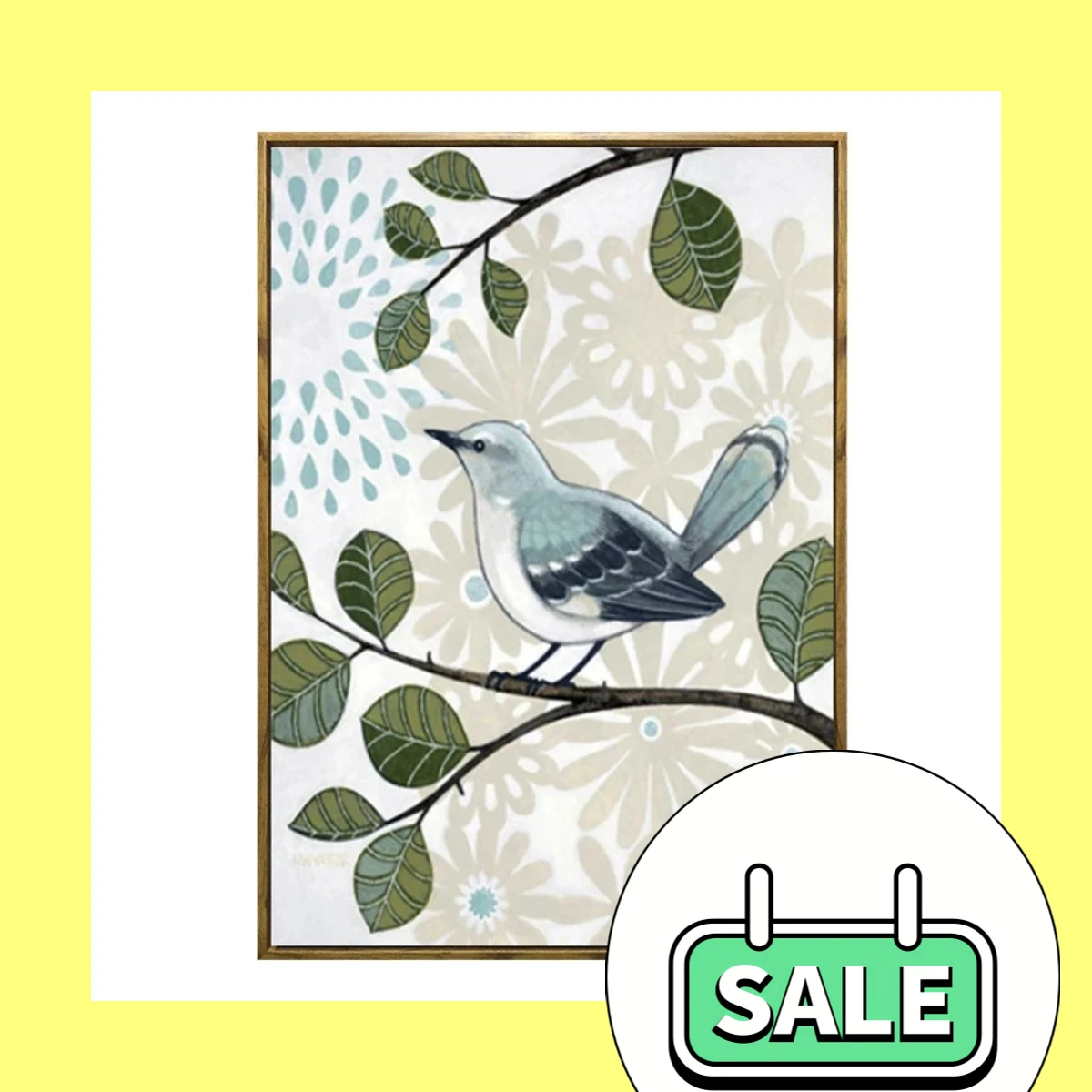 Pastoral Whispers – Abstract Green Leaves Blue Birds Flower Frameless Canvas Painting for Rustic Bedroom Home Decor 2026