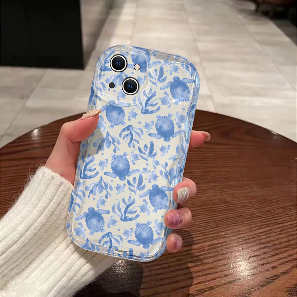 Summer Cartoon Turtle Pattern 3D Wave Case For Samsung A73 A72 A71 A55 A54 A53 A34 A33 A25 A24 A23 A15 A14 A05 A03 4G 5G Cover