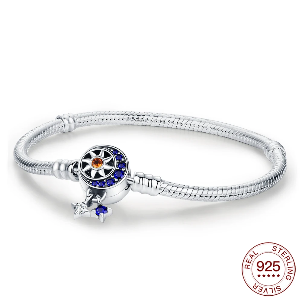 

Новый браслет из серебра 925 пробы, браслет-подвеска с солнцем и луной, звездой для оригинальных подвесок, бусин, ювелирных изделий для женщин, сделай сам, изготовление ювелирных изделий, подарок