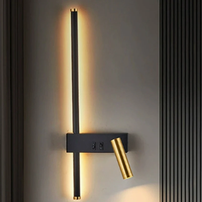 

Cross-border modern minimalist strip wall lamp grille TV background wall wall lamp, bedroom bedside lamp with switch