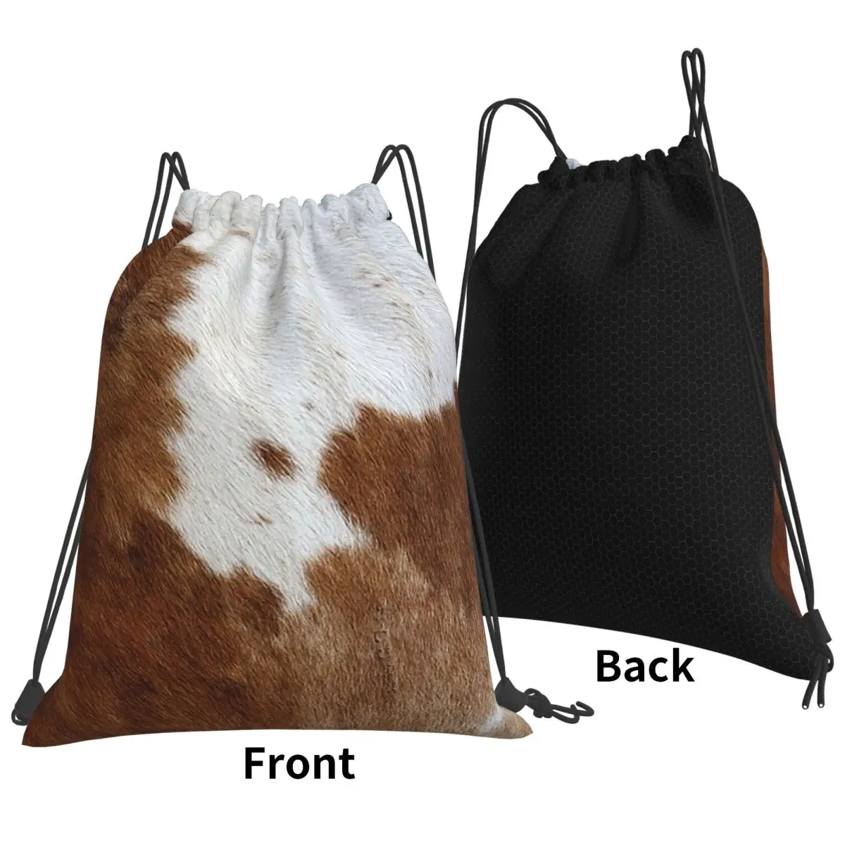 Stylish Cow Fur Cowhide Texture Cow Skin Print Patter Backpacks Multi-function Drawstring Bags Storage Bag Book Bags Students
