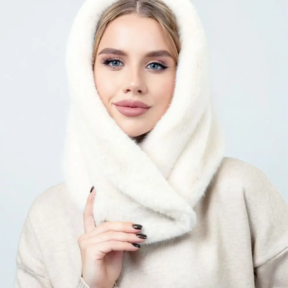 Warm Plush Hat Women Winter Thick Earflap Cap Scarf Integrated Fashion Cute Soft Thermal Cold Weather Outdoor Headgear Accessory