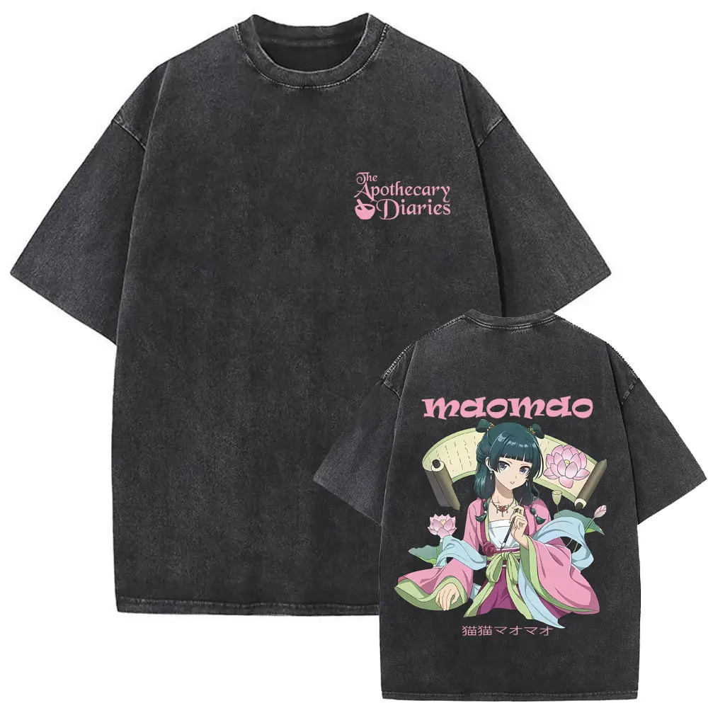 

Anime The Apothecary Diaries Maomao Washed Vintage T Shirt Men Women Kawaii Cute Funny Short Sleeve T-shirts Streetwear Unisex