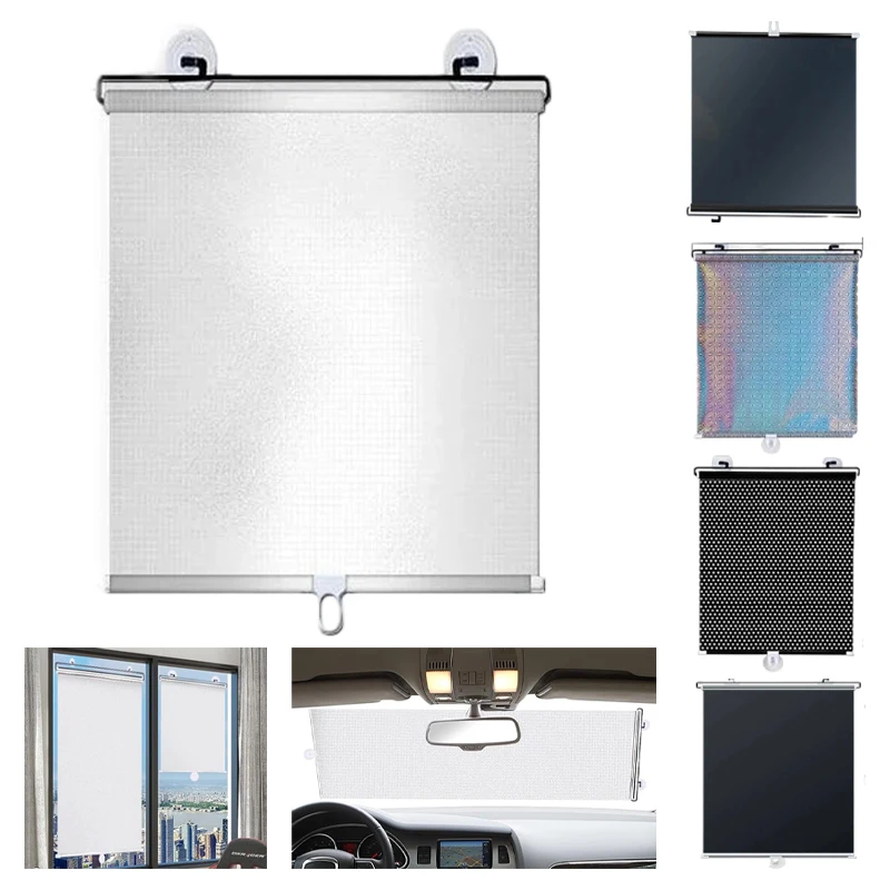 Rollable Adjustable Sun Protection Blind with Breathable Mesh Easy‑Install Suction Cup Roller Curtain for Indoor Car Sun‑Shading