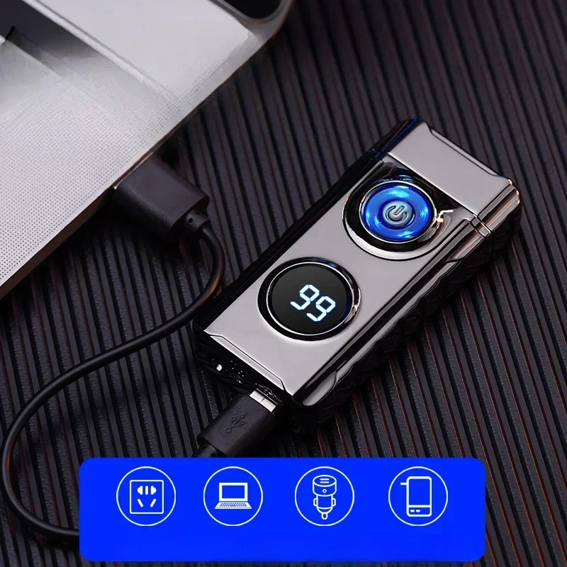 New Metal Dual Arc USB Charging Windproof Lighter Multifunctional Flashlight Lighting Lighter Smoking Accessories Gift Tool