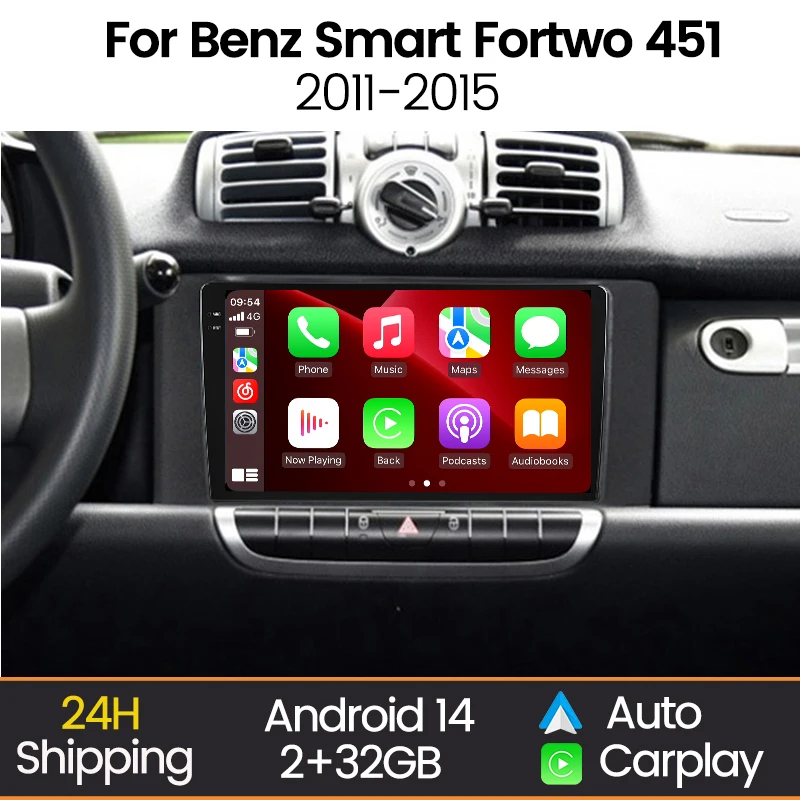 MEKEDE Carplay Car Radio Multimedia Player for Mercedes-Benz Smart Fortwo 451 2011-2015 BT WiFi Android Auto GPS Navigation