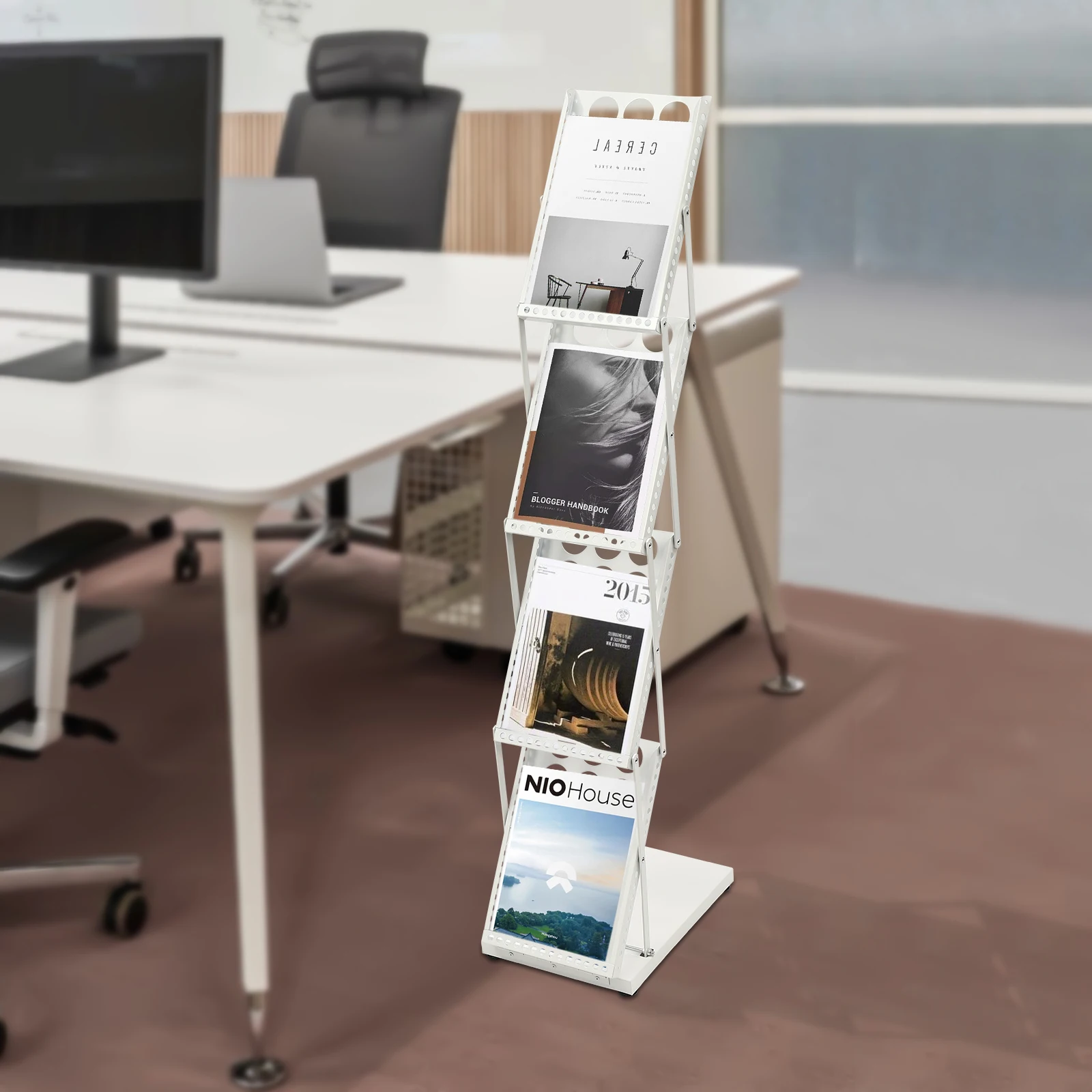 Präsentationsständer, faltbarer Zeitschriftenständer mit 4 Taschen für Ausstellungen und Messe, tragbarer A4-Broschürenhalter/Literatur – Detail 3