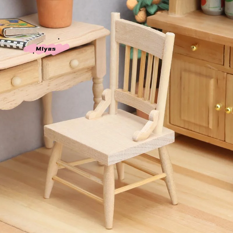 Miniature 1/12 Wood Chair Model for Dollhouse Furniture Micro Scene Decorations Photo Props Simulation Dolls House Accessory