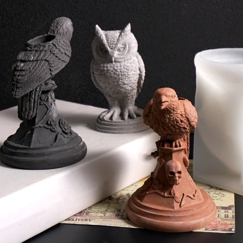 Skull Owl Holder Silicone Mold Reusable for Epoxy Clay Soap Making