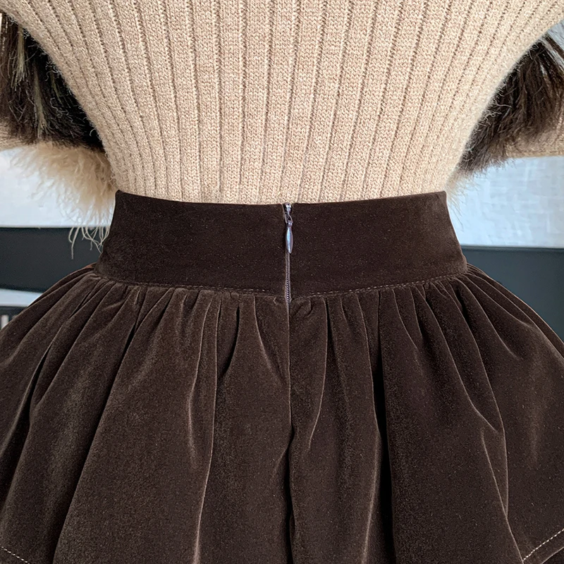 Herbst Winter goldenen Samt Kuchen Rock für Frauen hohe Taille lässig Doppels chicht niedlichen Velours kurze Röcke Mädchen