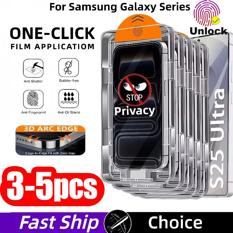 3-5PCS Unlock Privacy Screen Protector For Samsung Galaxy S26 Ultra S25 S24 S23 Plus S22 S21 Edge Anti Spy Tempered Glass Film