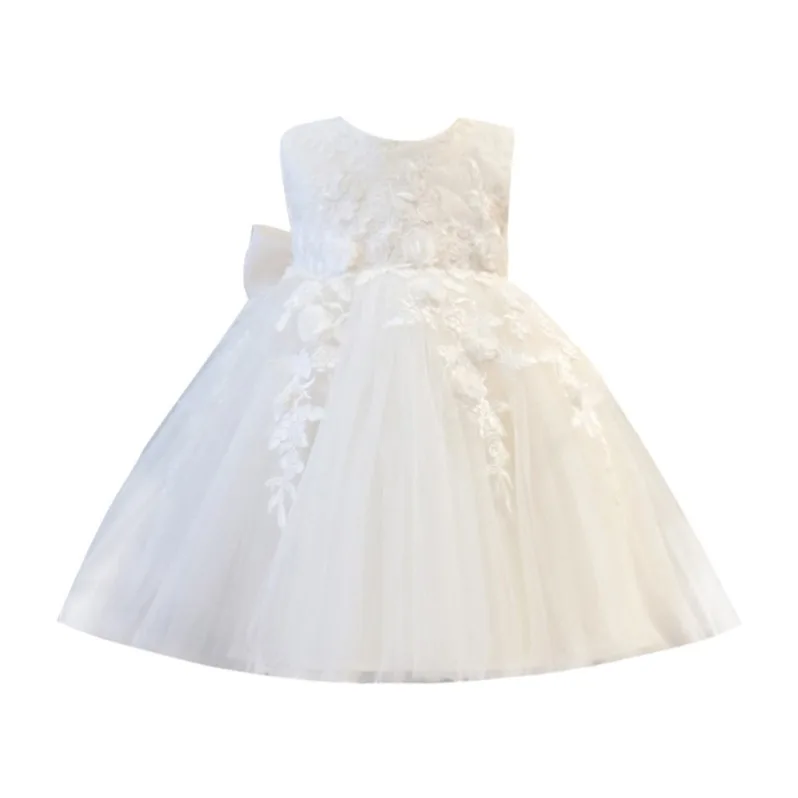 Ballkleid – robe de soirée pour filles, tenue de soirée, sans manches, avec fleurs brodées, blanche, bouffante, à la mode, été, 2022