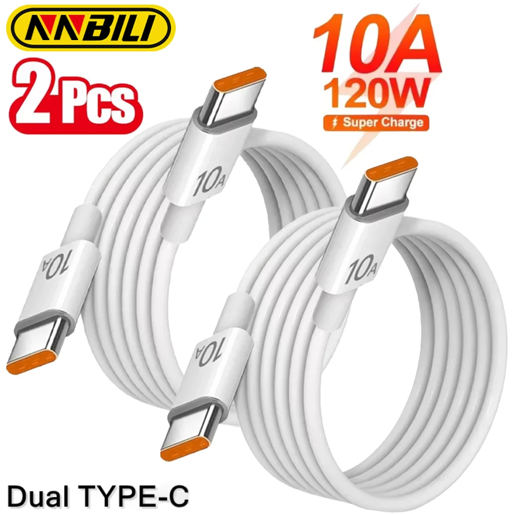 NNBILI 2PCS Kabel do szybkiego ładowania 120W 10A Uniwersalna szybka ładowarka PD Podwójny przewód typu C do szybkiego przesyłania danych typu C ﻿