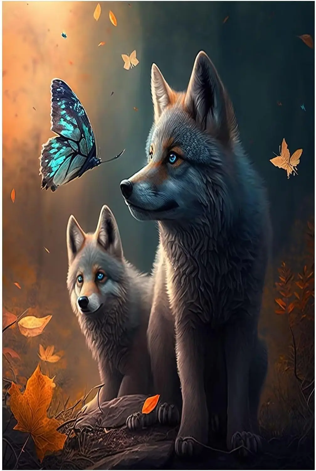 Tin sign, animal wolf and butterfly painting picture home decoration living room wall art, suitable for home garden kitchen bar