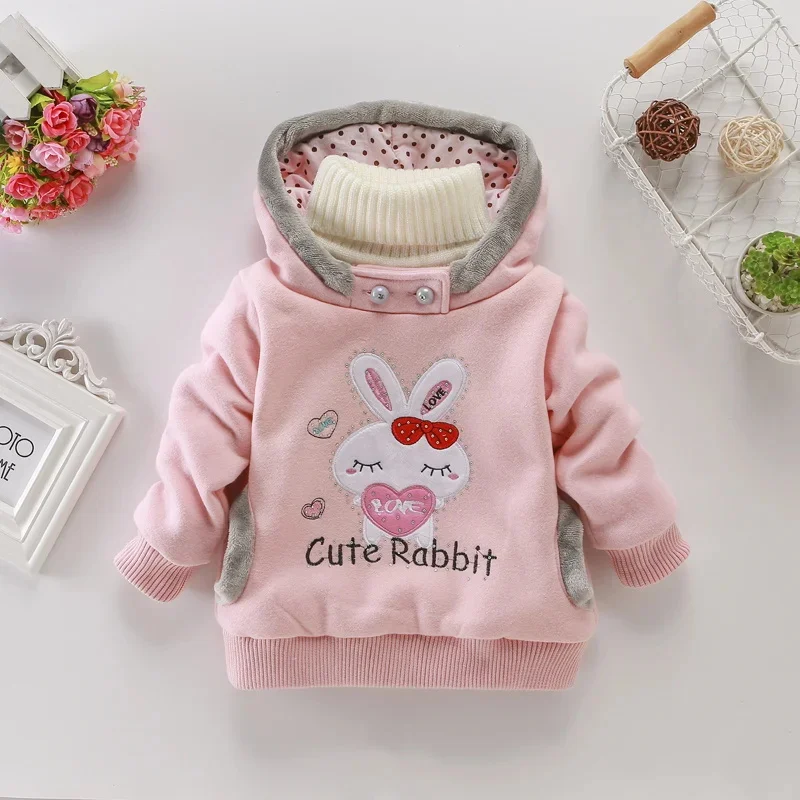 

New Children Clothing Cartoon Rabbit Fleece Outerwear Girl Fashion Wear Hooded Jacket Winter Coat Infantil Cotton Hoodie 2-6Y