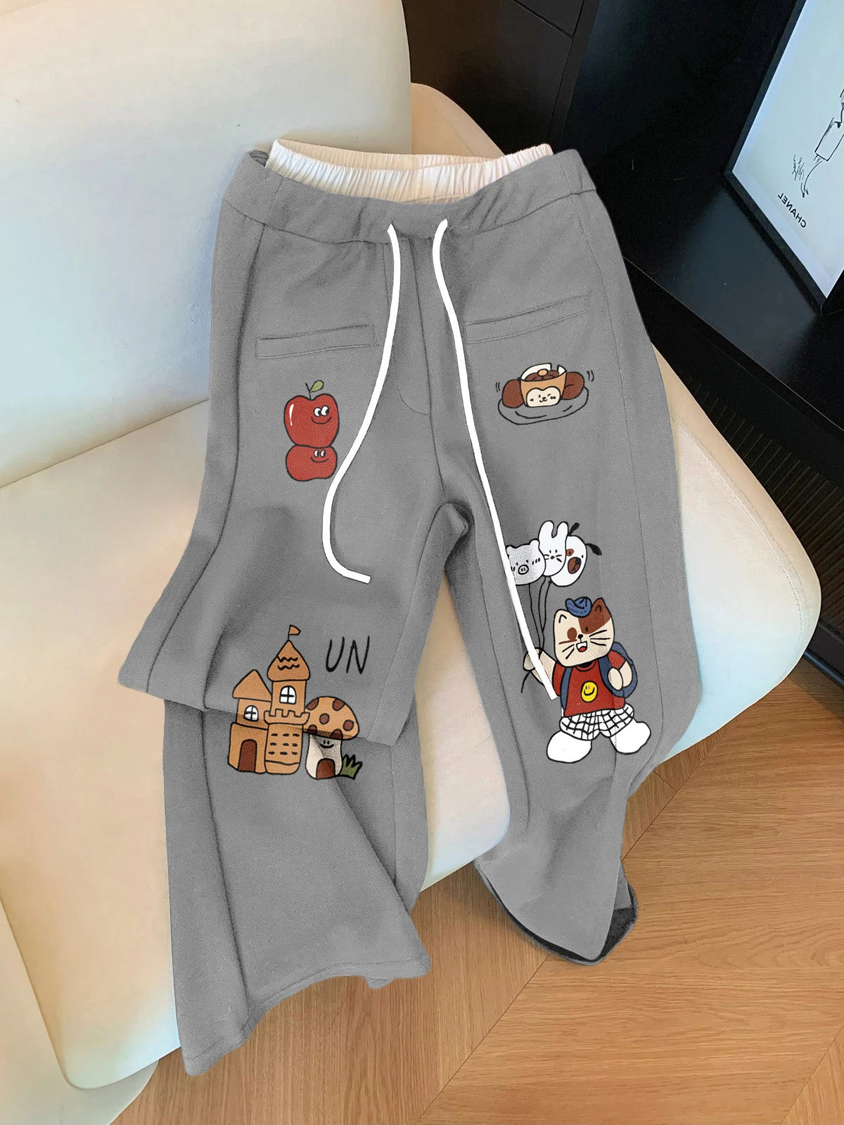 Calças de cintura alta com pernas retas Calças femininas casuais soltas outono inverno Faion Design exclusivo de retalhos Sensation Sweat...