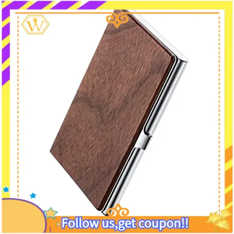 

Men's Pocket Business Card Holder Wood Grain Business Card Clip Slim Fit Walnut Wood And Stainless Steel Office Business