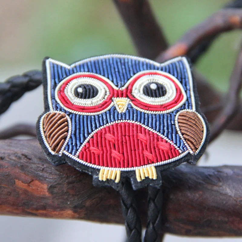 Original design bolotie Colored  Owl embroidery bolo tie for men personality neck tie fashion accessory