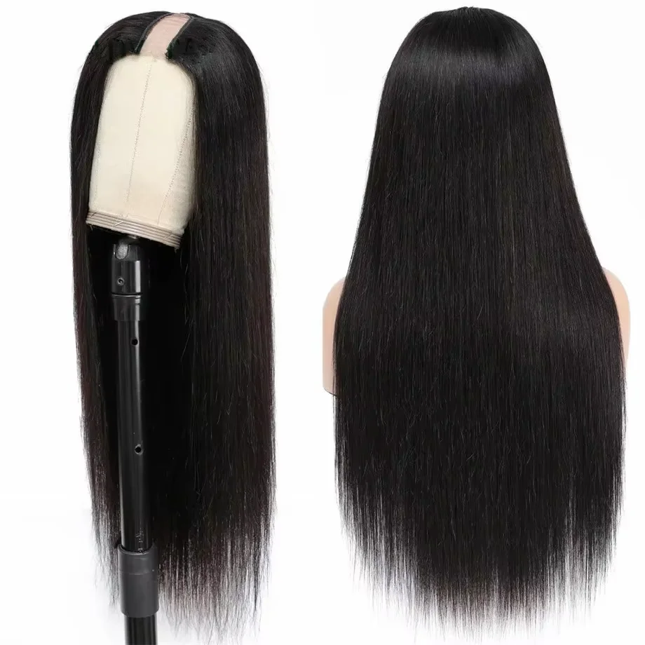 V Part Wig 220% Density Machine Made Human Hair Straight Wigs V Part Wigs With Drawstring No Sew Human Hair V Shape  Wig For Women Natural Color