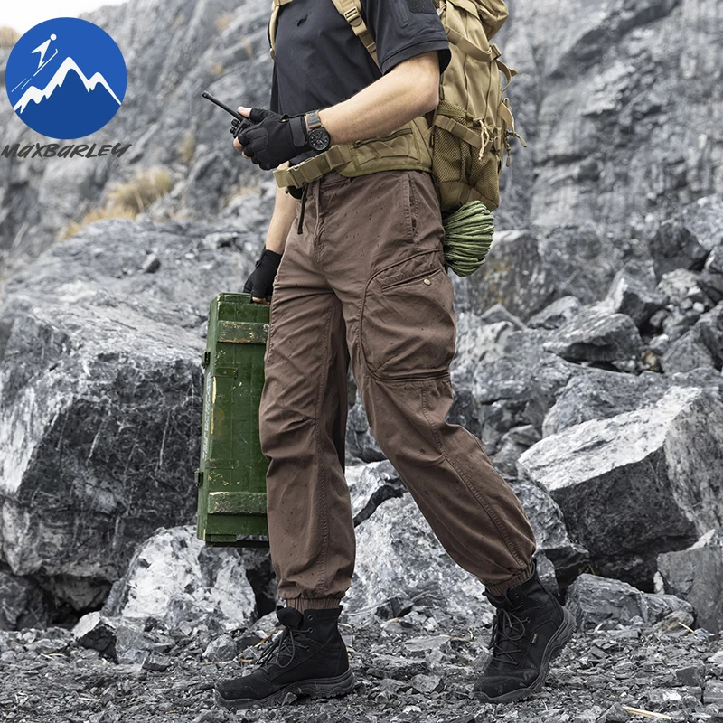 

Maxbarley Outdoor Cargo Pants Men Spring Hiking Solid Color Multi-Pocket Work Trousers Fashion Sports Elastic Waist Pants Jogger