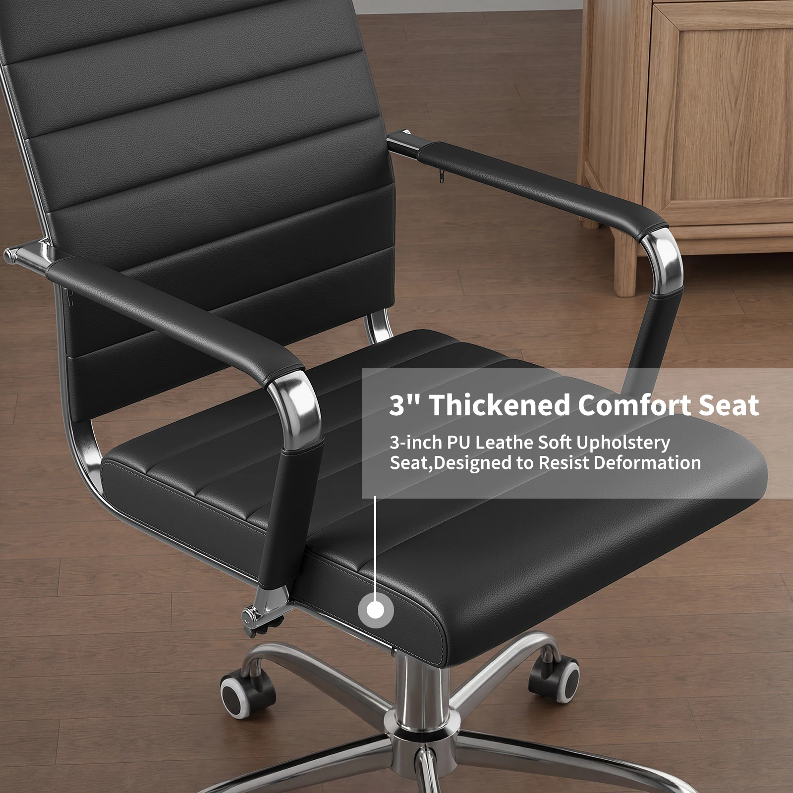 Executive Office Desk Chair, Ribbed Mid-Back PU Leather Conference Room Chair, Ergonomic Padded Computer Chair for Home Office, Meeting & Reception Area - view 7