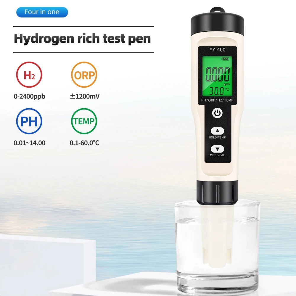 Hydrogen Water Tester Monitor H2 PH ORP TEMP Meter 4 in 1 Water Quality Analyzer Rich Hydrogen Test Pen for Aquariums Pools Spa