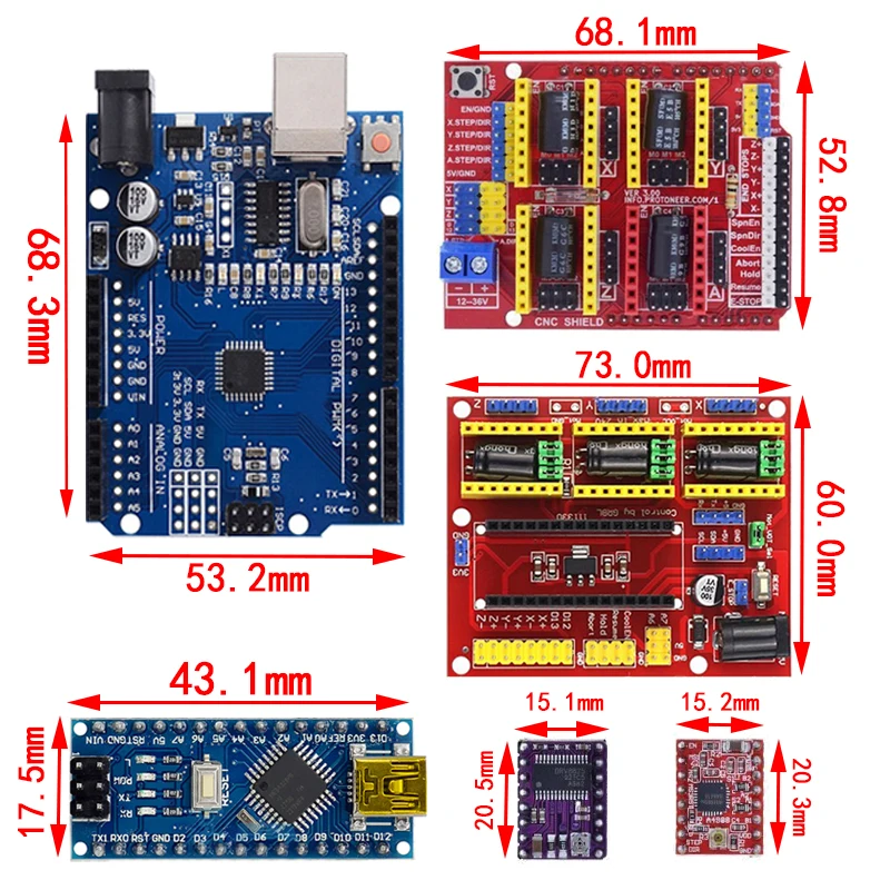 CNC shield v3 V4 Engraving Machine 3D Printe+ 4pcs DRV8825/A4988 Driver Expansion Board For NANO 3.0 / For UNO R3 with USB cable