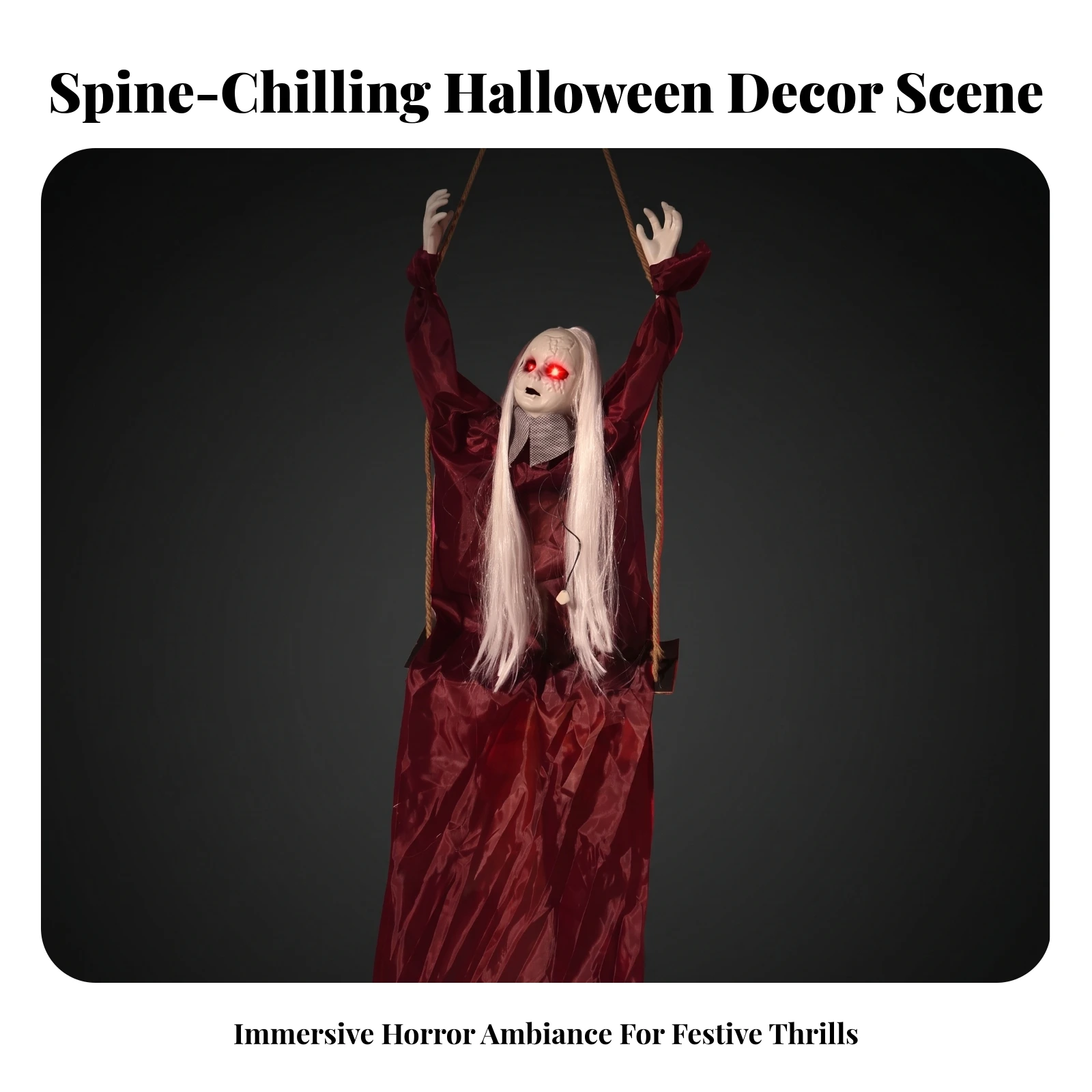 Creepy Hanging Animatronic Hanging Swing Girl Glowing Eyes Animated Swing Girl Battery Operated for Haunted House