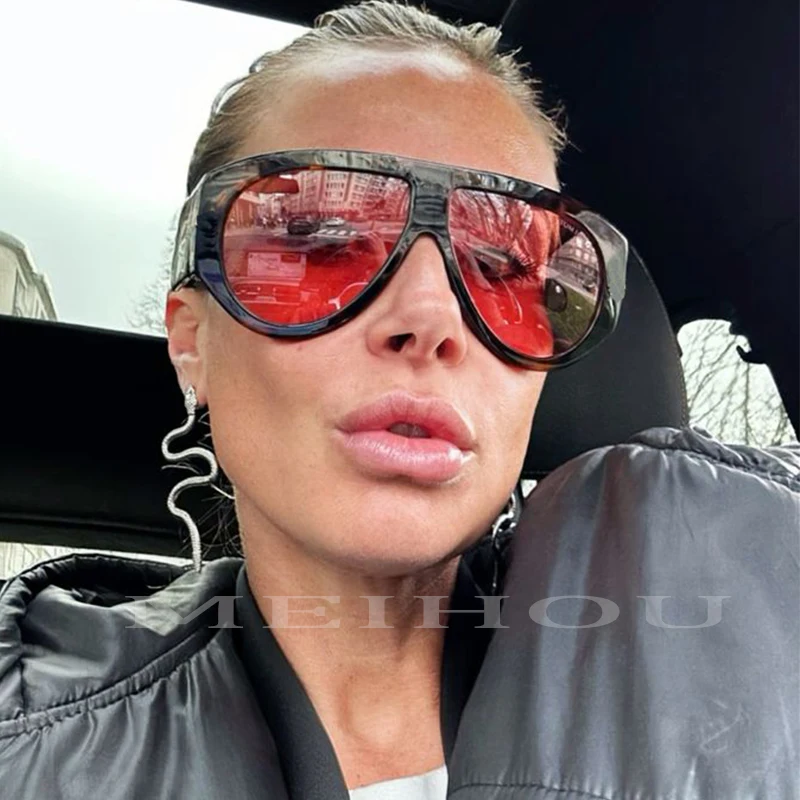 Brand Oversized Pilot Sunglasses for Women Fashion Big Frame Red Punk Sun Glasses Men Vintage Luxury Designer Windproof Popular