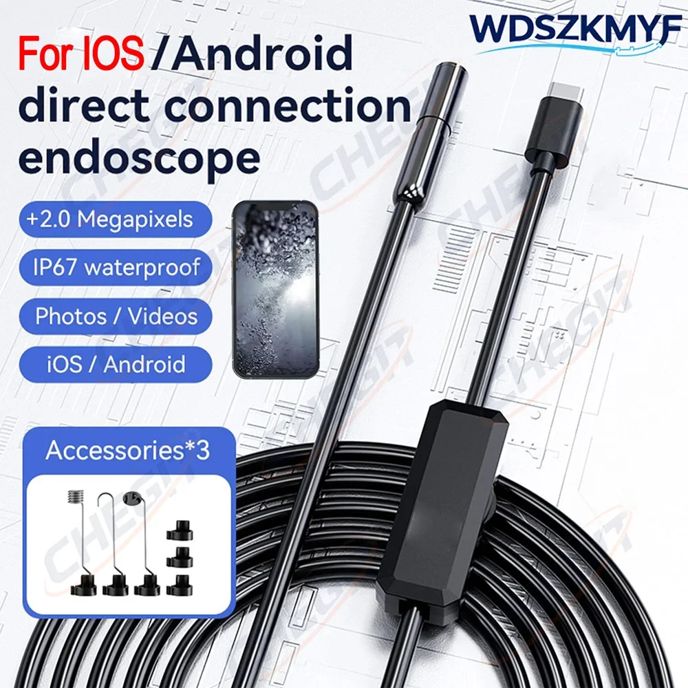 Max 16.4ft Endoscope Automotive Boroscope Inspection Device Camera 8mm For IOS Android Smart Phone Type C Cars Mobile