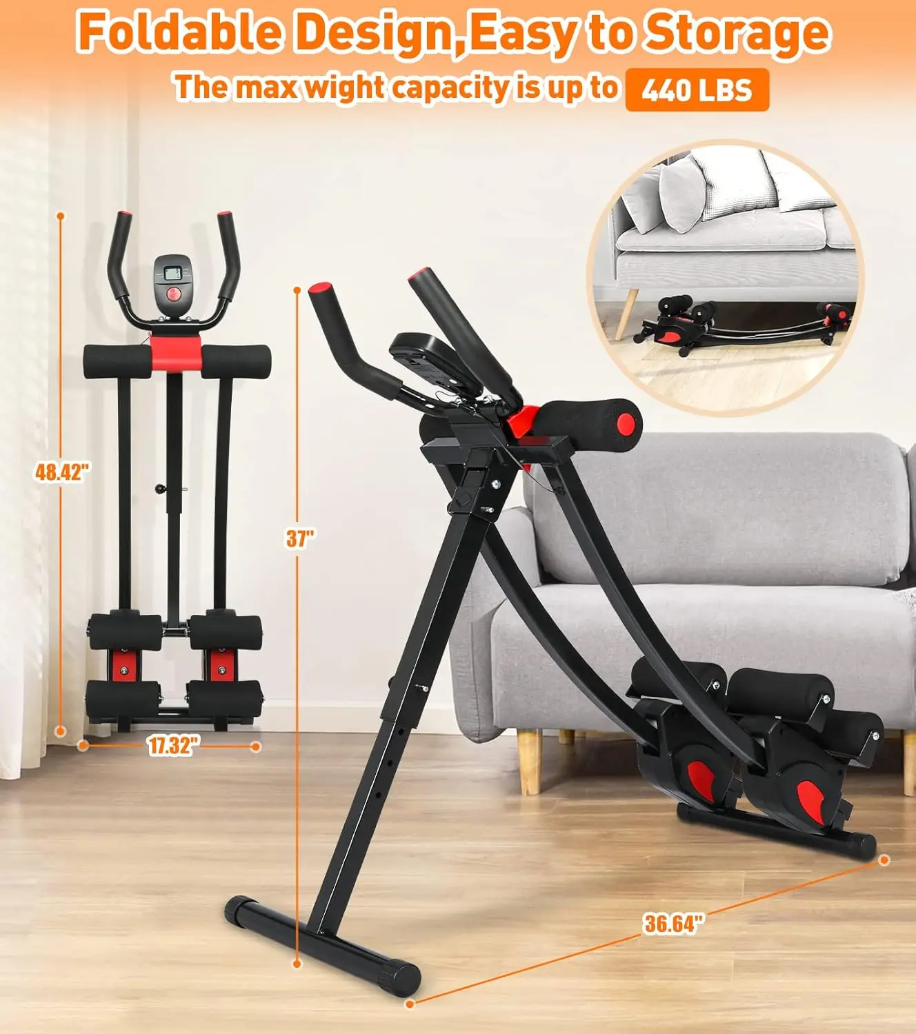 Ab Workout Equipment, Ab Machine for Women, Adjustable Core Abdominal Exercise Fitness Equipment