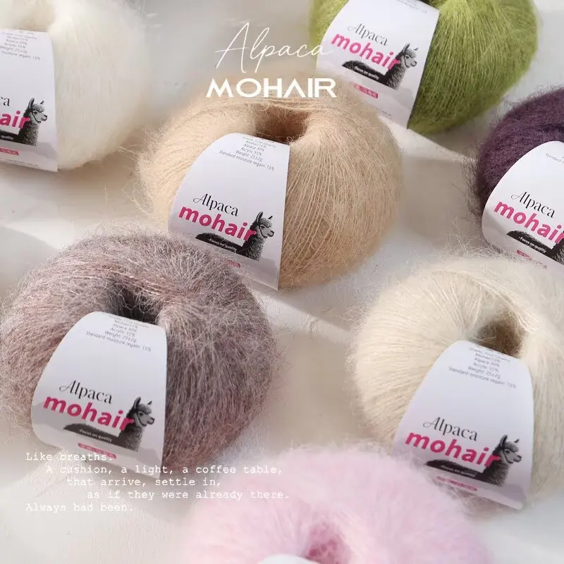 Fio de mohair de alpaca leve e respirável 25 gramas de cabelo longo para malha à mão suéter casaco chapéu e cachecol tricô crochê