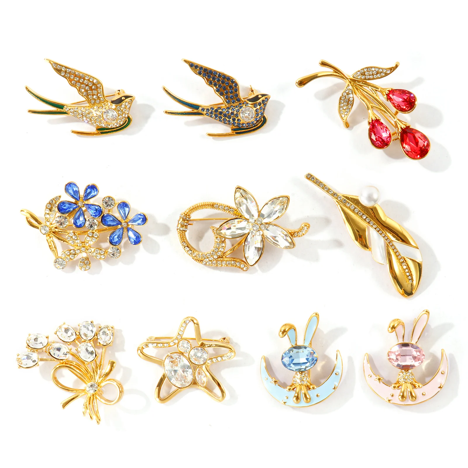1 Piece Flower Swallow Rabbit Pin Brooches 18K Gold Plated 304 Stainless Steel For Women's  Exquisite Stylish Gift Wholesale