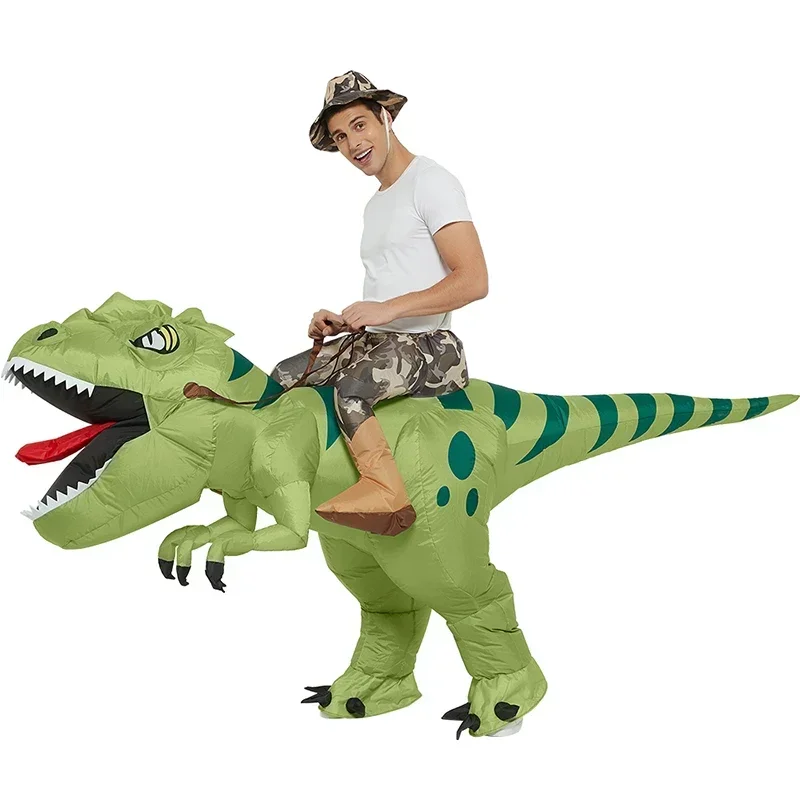 Nieuwe Hot Koop Grappig Kind Volwassen Opblaasbaar Rijden Groene Dinosaurus Cosplay Kostuum Kids Fancy Dress Halloween Vakantie Themafeest