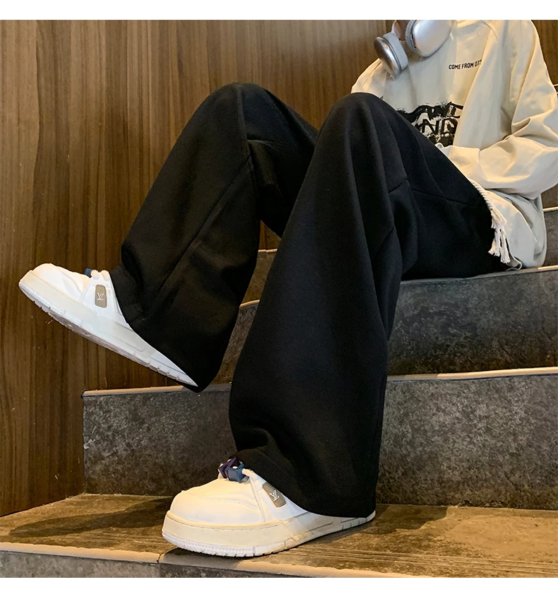 

Белые повседневные брюки, мужские американские спортивные спортивные штаны, осенние высококачественные свободные прямые широкие брюки