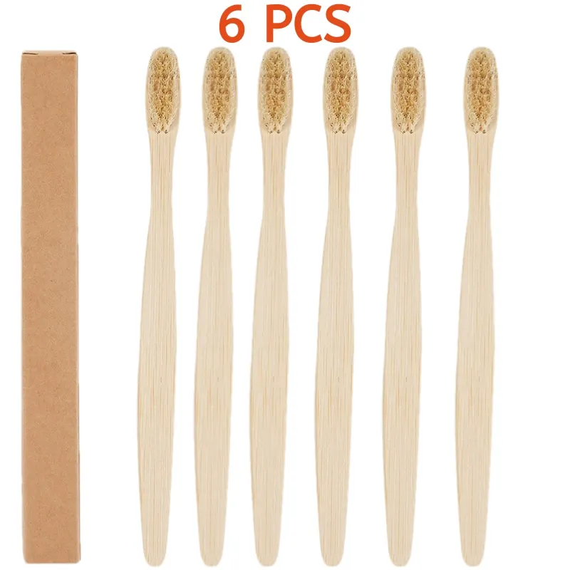 6 Pack Bamboo Toothbrushes Medium Boar Bristles 100% Biodegradable Natura Wooden Tooth Brush NO Plastic Environmentally Friendly