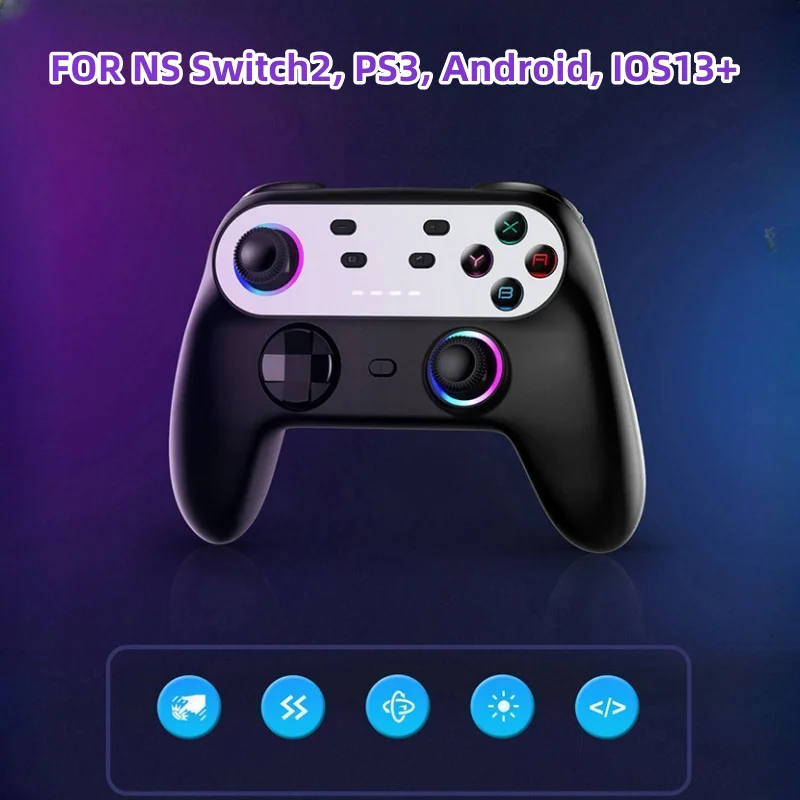 Drahtloser Gamepad-Controller mit Turbo, 6-Aisx, Programmierung, RGB-Beleuchtung, Dual-Vibration für Switch/Xinput/Dinput/PS3/Android