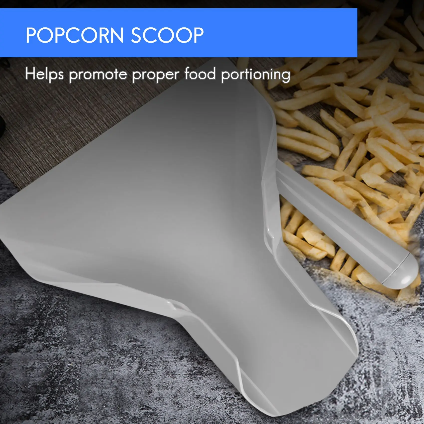 

Plastic Chip Scoop French Fries Shovel Loader Chip Packaging Shovel Funnel Popcorn Fast Food Right Handle
