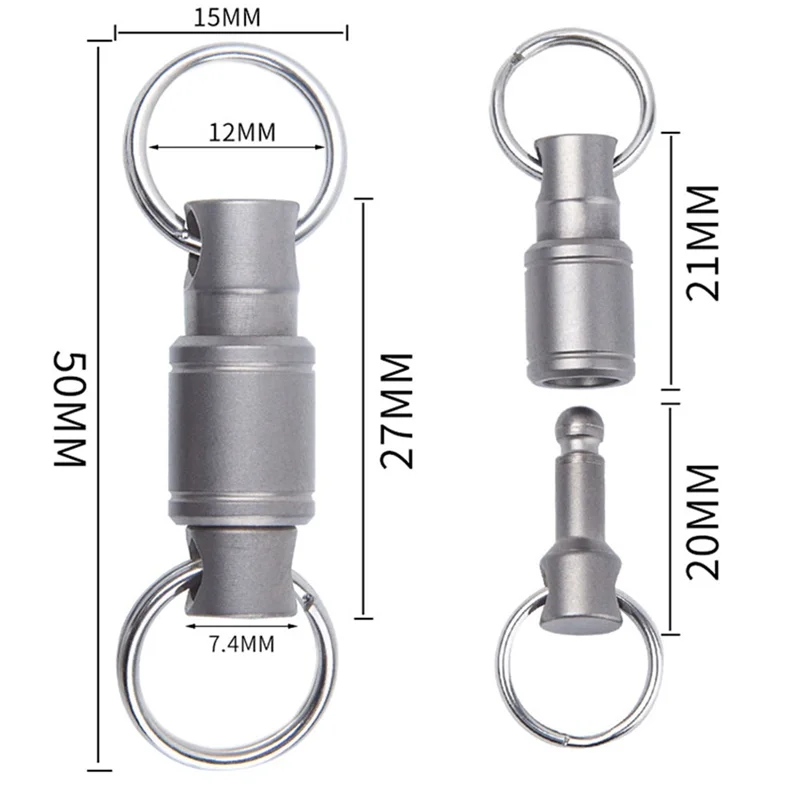 Quick Release Keychain Set with Titanium Carabiner and Keyrings Titanium Swivel Clip 360-Degree Rotation 3Pcs