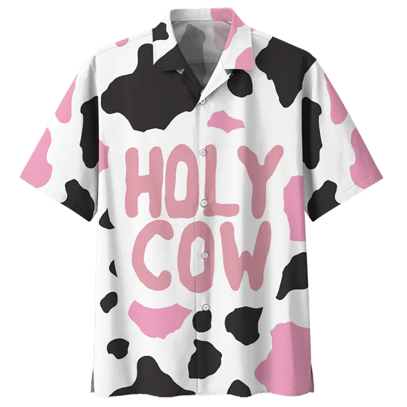Chemise Hawaïenne à Motif Vache Cartoon pour Hommes et Femmes, Imprimé Animal 3D, Blouse de Plage à Revers, Manches Courtes, Streetwear d'Été, Chemises Boutonnées