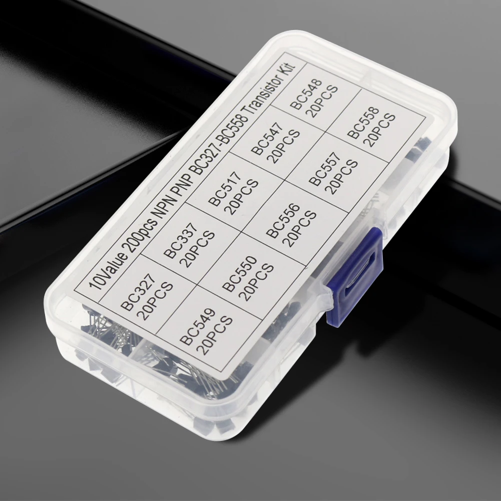 

200Pcs Transistor Assorted Kit 10 Values TO-92 Transistor Kit Assortment Box PNP NPN BC547 BC548 BC549 BC550 BC556 BC557