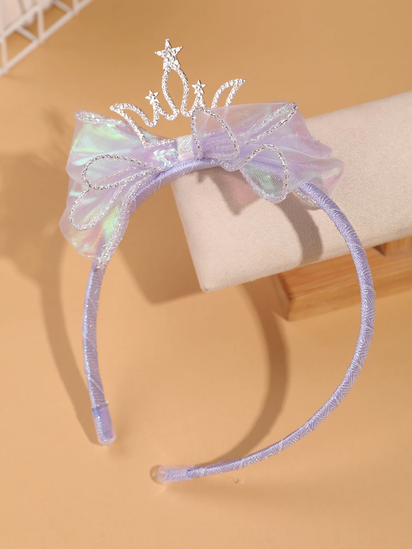Modisches und schlichtes Kinder-Kronen-Haarband – leuchtend blaues Tüll-Haarband mit Schleife – Accessoire für Bühnenauftritte/formelle Kleider für Mädchen – Detail 6